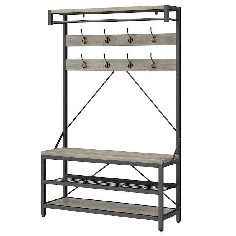 Modern Shoe Bench with Hall tree, storage shelves