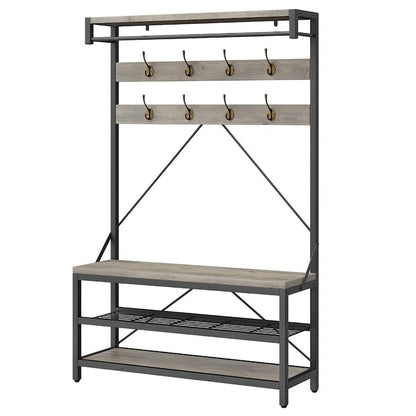 Modern Shoe Bench with Hall tree, storage shelves