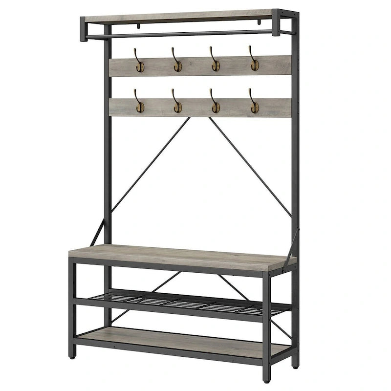 Modern Shoe Bench with Hall tree, storage shelves