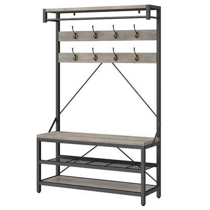 Modern Shoe Bench with Hall tree, storage shelves