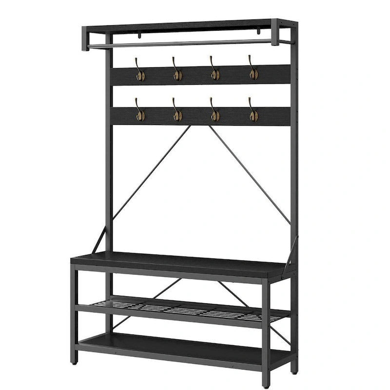 Modern Shoe Bench with Hall tree, storage shelves