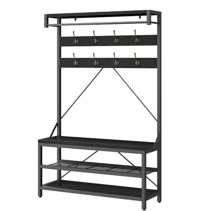 Modern Shoe Bench with Hall tree, storage shelves