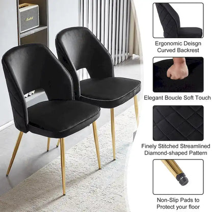 Black Velvet Dining Chairs with Metal Legs and Hollow Back Upholstered Dining Chairs Set of 4