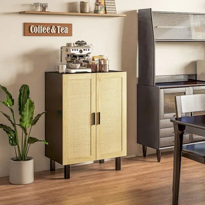 HOMCOM Sideboard Buffet Cabinet, Kitchen Cabinet, Coffee Bar Cabinet with 2 Rattan Doors and Adjustable Shelves