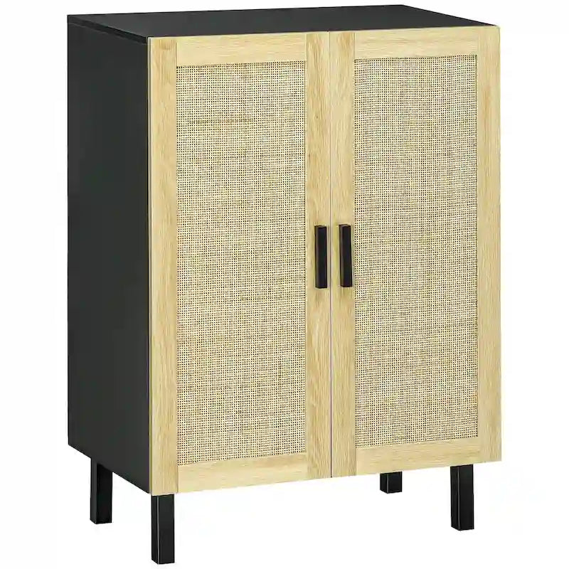 HOMCOM Sideboard Buffet Cabinet, Kitchen Cabinet, Coffee Bar Cabinet with 2 Rattan Doors and Adjustable Shelves