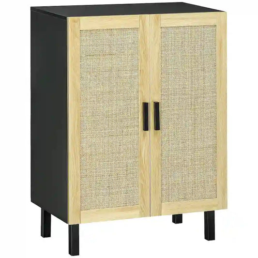 HOMCOM Sideboard Buffet Cabinet, Kitchen Cabinet, Coffee Bar Cabinet with 2 Rattan Doors and Adjustable Shelves