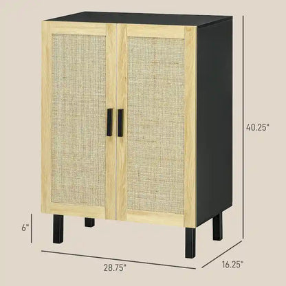 HOMCOM Sideboard Buffet Cabinet, Kitchen Cabinet, Coffee Bar Cabinet with 2 Rattan Doors and Adjustable Shelves