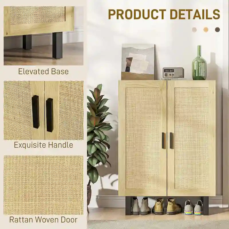 HOMCOM Sideboard Buffet Cabinet, Kitchen Cabinet, Coffee Bar Cabinet with 2 Rattan Doors and Adjustable Shelves