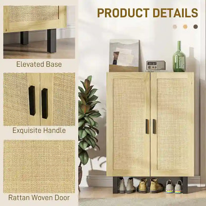 HOMCOM Sideboard Buffet Cabinet, Kitchen Cabinet, Coffee Bar Cabinet with 2 Rattan Doors and Adjustable Shelves