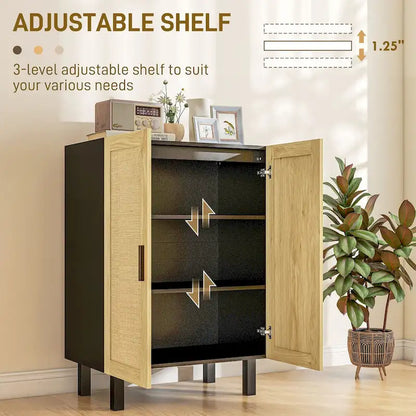 HOMCOM Sideboard Buffet Cabinet, Kitchen Cabinet, Coffee Bar Cabinet with 2 Rattan Doors and Adjustable Shelves