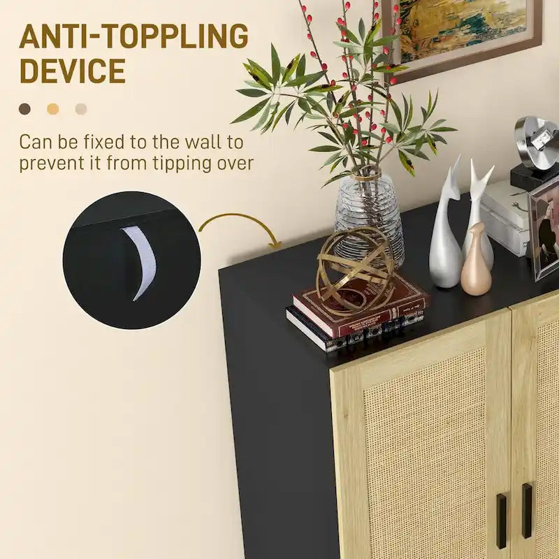 HOMCOM Sideboard Buffet Cabinet, Kitchen Cabinet, Coffee Bar Cabinet with 2 Rattan Doors and Adjustable Shelves