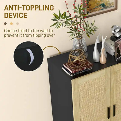 HOMCOM Sideboard Buffet Cabinet, Kitchen Cabinet, Coffee Bar Cabinet with 2 Rattan Doors and Adjustable Shelves