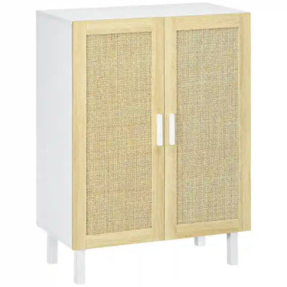 HOMCOM Sideboard Buffet Cabinet, Kitchen Cabinet, Coffee Bar Cabinet with 2 Rattan Doors and Adjustable Shelves
