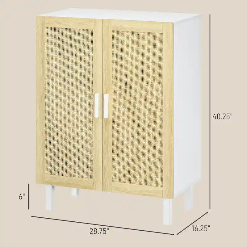 HOMCOM Sideboard Buffet Cabinet, Kitchen Cabinet, Coffee Bar Cabinet with 2 Rattan Doors and Adjustable Shelves