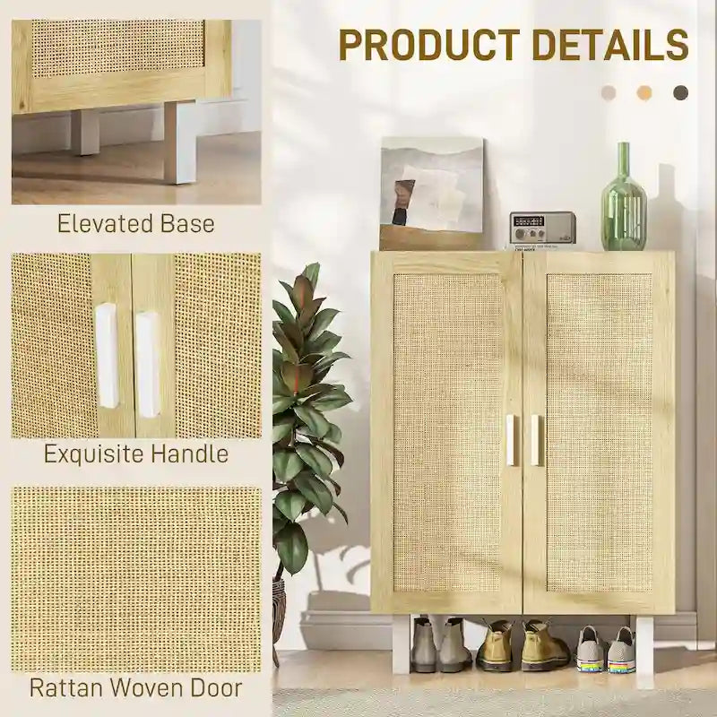 HOMCOM Sideboard Buffet Cabinet, Kitchen Cabinet, Coffee Bar Cabinet with 2 Rattan Doors and Adjustable Shelves