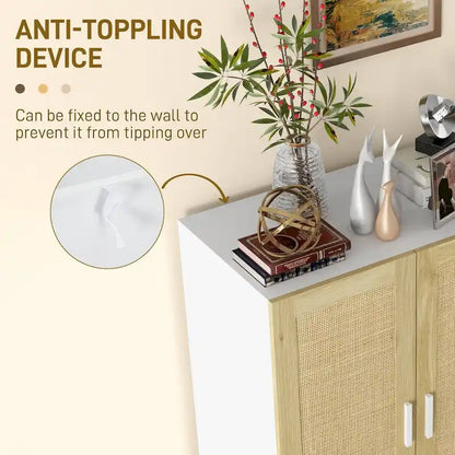 HOMCOM Sideboard Buffet Cabinet, Kitchen Cabinet, Coffee Bar Cabinet with 2 Rattan Doors and Adjustable Shelves