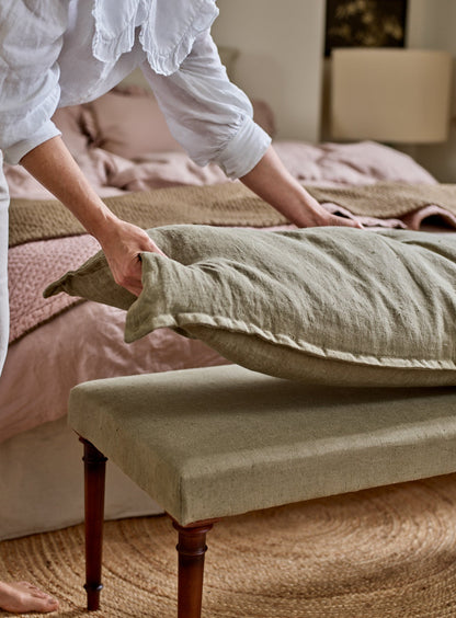 Mila Upholstered Bench, Olive Linen