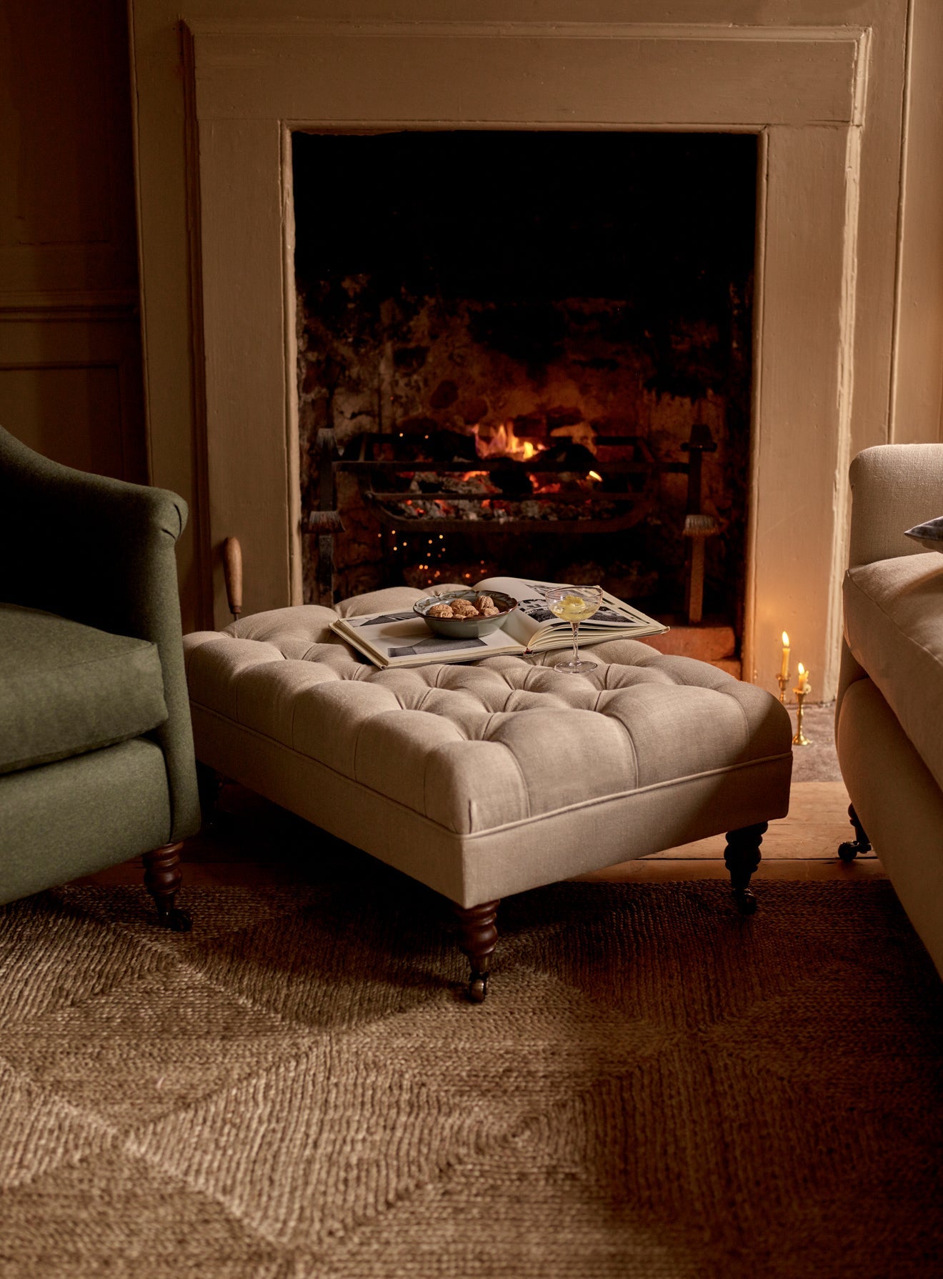 Elbert Footstool, Natural Linen