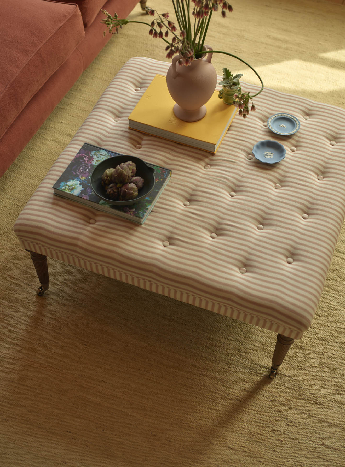 Freyer Footstool, Square, Heritage Pink Stripe