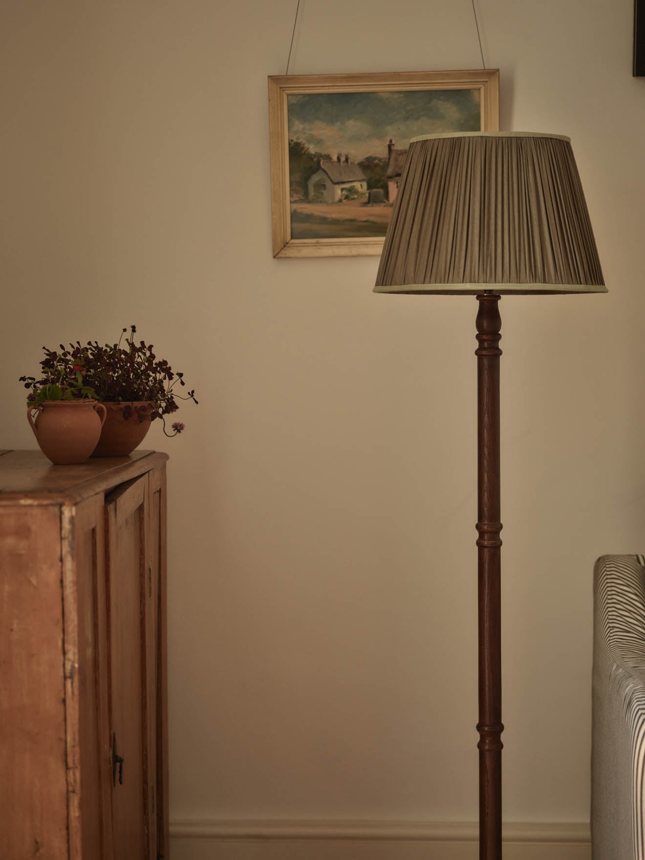 Gathered Silk Lampshade, Large, Olive