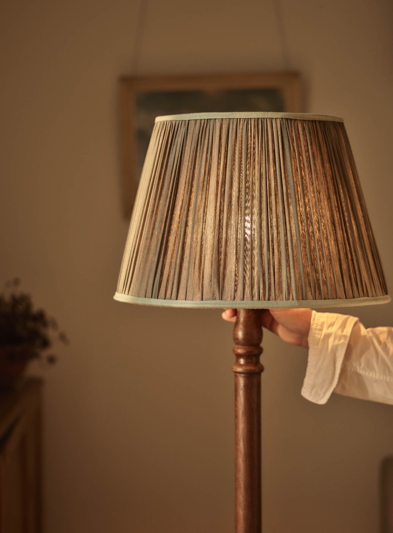 Gathered Silk Lampshade, Large, Olive