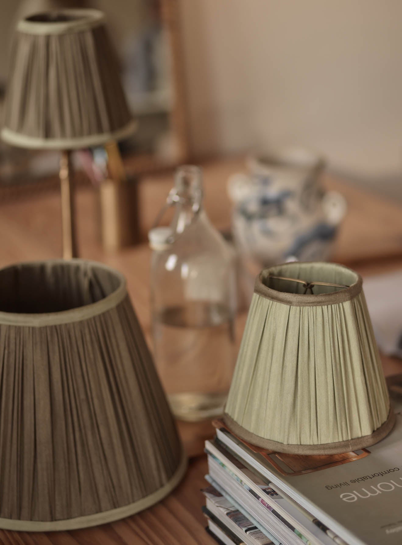 Gathered Silk Lampshade, Small, Sage