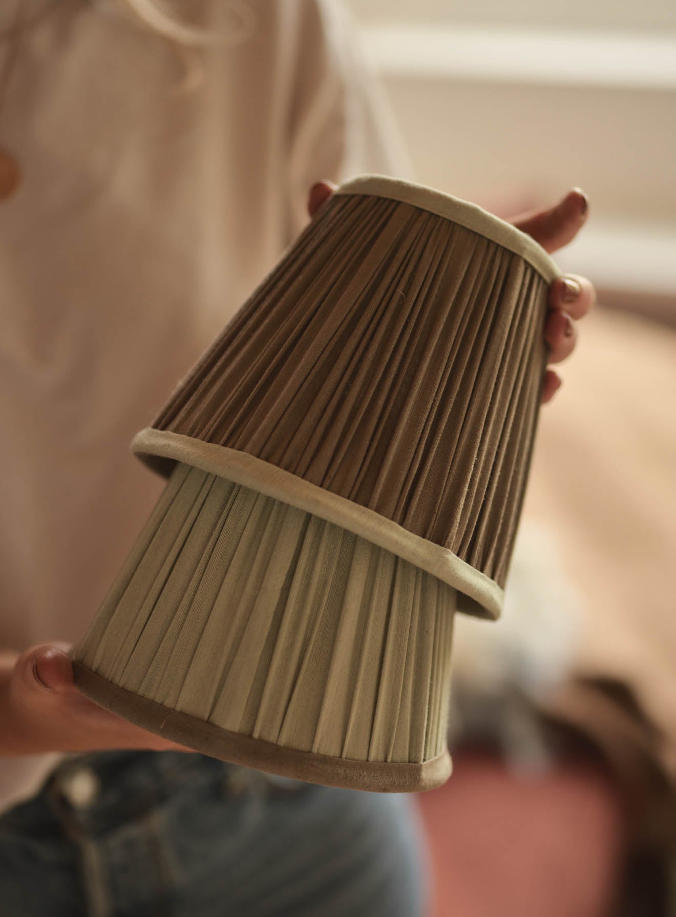 Gathered Silk Lampshade, Small, Sage