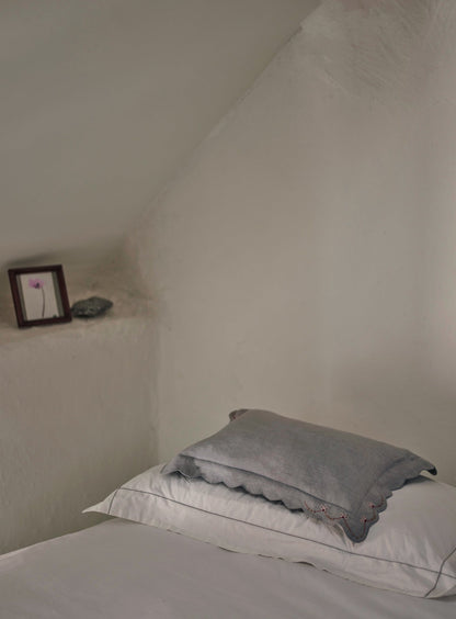 Grace Hand Embroidered Scalloped Cushion, Powder Blue