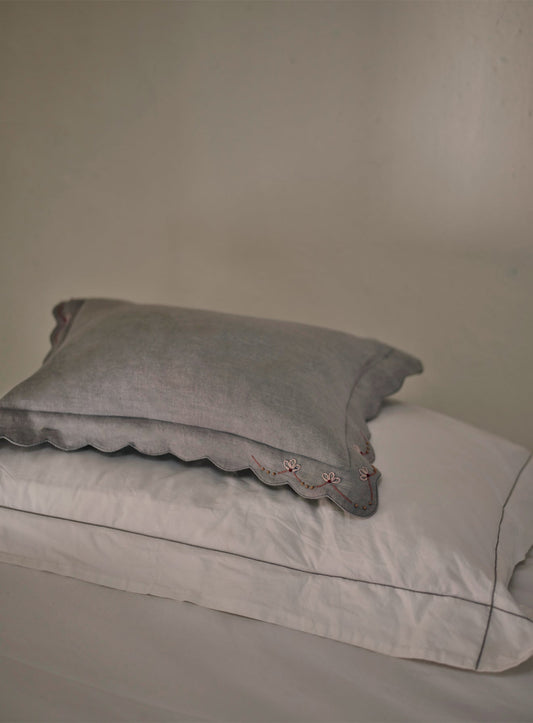 Grace Hand Embroidered Scalloped Cushion, Powder Blue