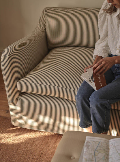 Warren Loose Cover Sofa, Black Ticking Stripe