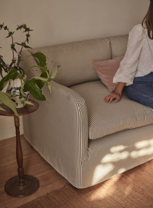 Warren Loose Cover Sofa, Black Ticking Stripe